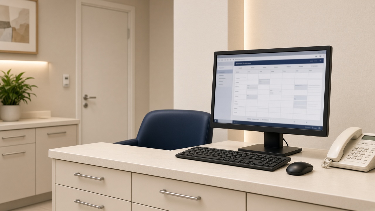 Dental front-desk computer showing an appointment diary